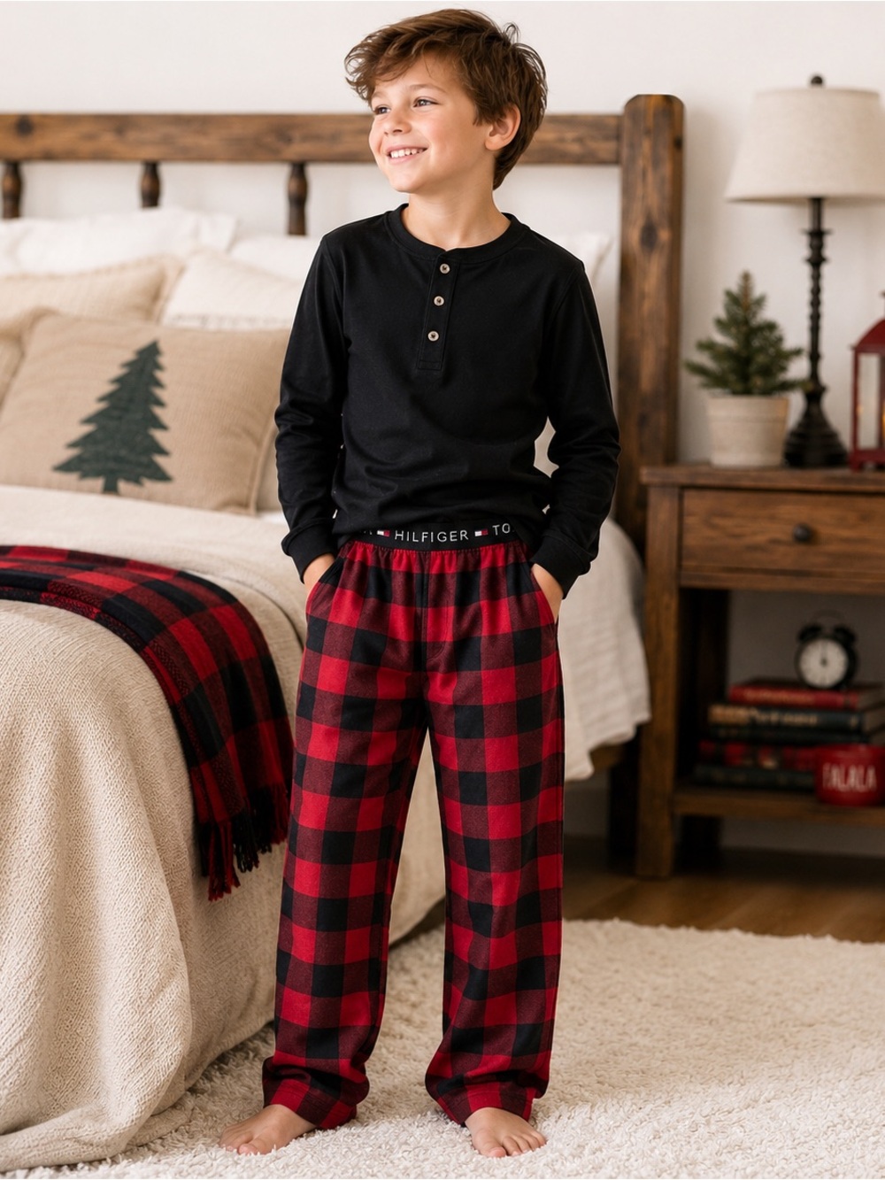3/$25 Tommy Hilfiger Kids Buffalo Plaid Pajama Pants Size 6/7 Red Black